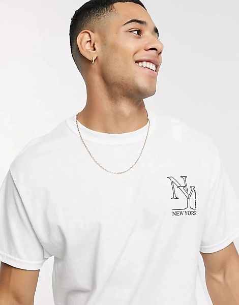 New Look – Oversize-T-Shirt mit „New York”-Print in Weiß günstig online kaufen
