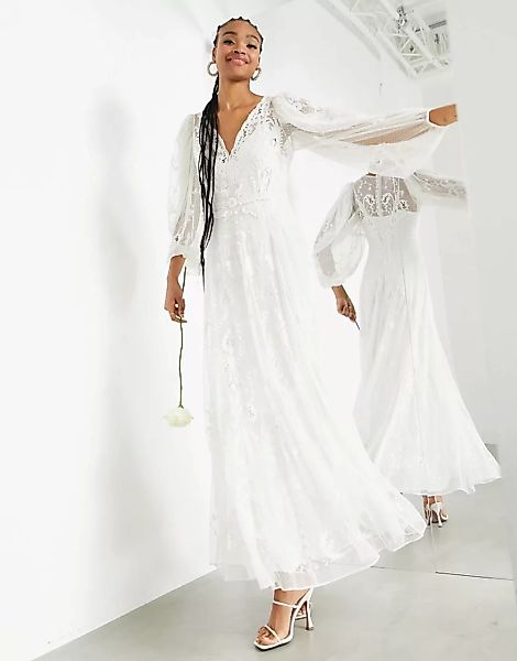 ASOS EDITION – Natalia – Maxi-Hochzeitskleid mit gepunkteter Struktur und S günstig online kaufen
