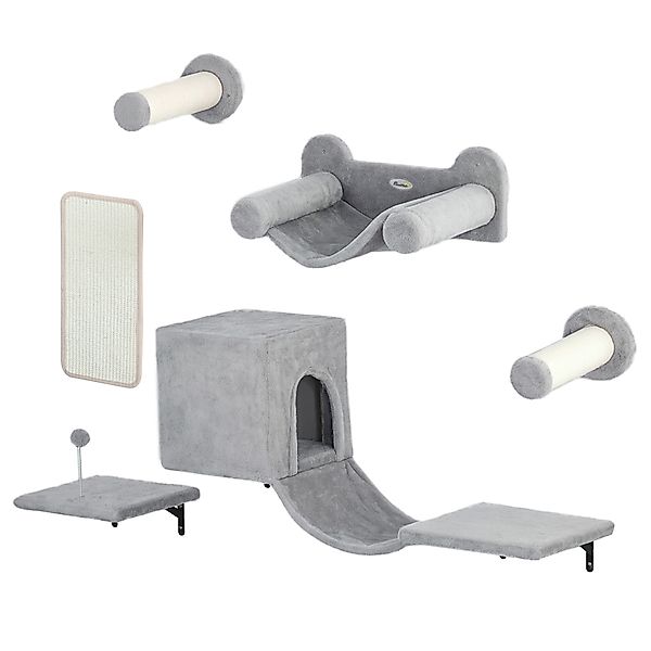 PwaHut Kletterwand Katzen 6-teilig Katzen Kletterwand Set mit Katzenhaus, H günstig online kaufen