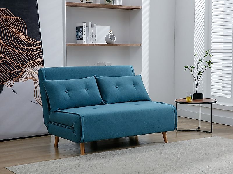 Sofa 2-Sitzer mit Schlaffunktion - Stoff - Blau - URIBIA günstig online kaufen