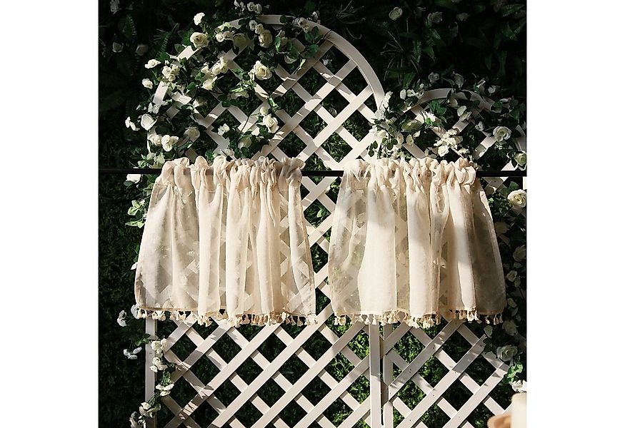 BTTO V&G Gardine Voile Gardinen Boho Kurze Vorhänge,Scheibengardine (2 St), günstig online kaufen