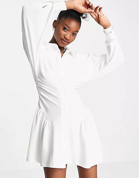ASOS DESIGN – Mini-Hemdkleid in Elfenbein mit gerafften Seiten-Weiß günstig online kaufen