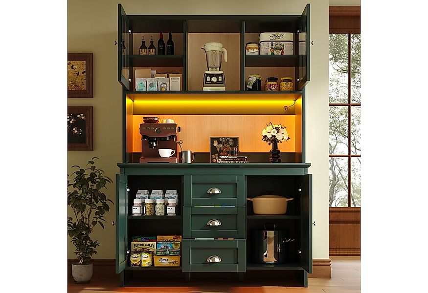 OKWISH Hochschrank Küchenbuffet,Kommode,Sideboard (mit LED-Beleuchtung und günstig online kaufen