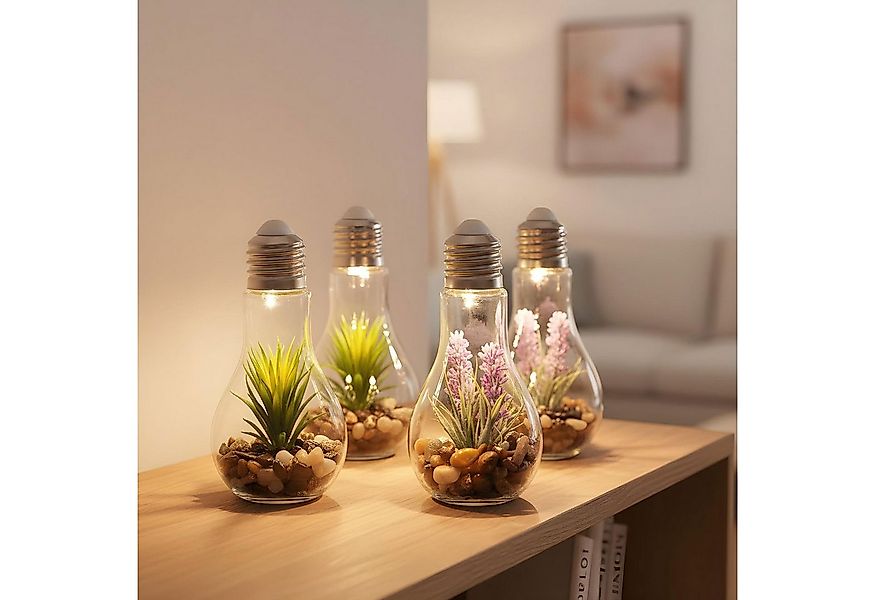 Levandeo® LED Dekoobjekt, 4er Set Sukkulenten Glühbirne Glas je B x H 8 x 1 günstig online kaufen