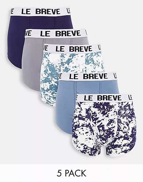 Le Breve – Unterhosen mit Batikmuster und einfarbig im 5er-Pack-Blau günstig online kaufen