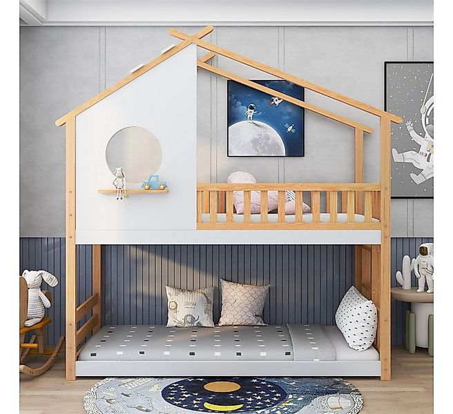 XDeer Kinderbett Hausbett, Etagenbett mit rechtwinkliger Leiter 200x90cm, m günstig online kaufen