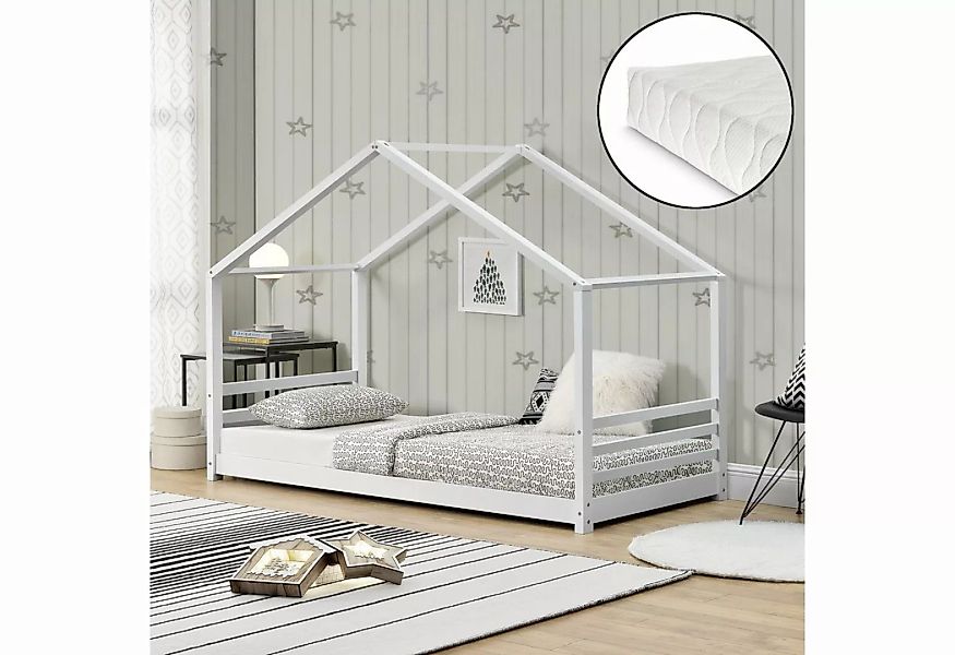 en.casa Kinderbett, »Vardø« Hausbett mit Kaltschaummatratze 90x200cm Weiß günstig online kaufen