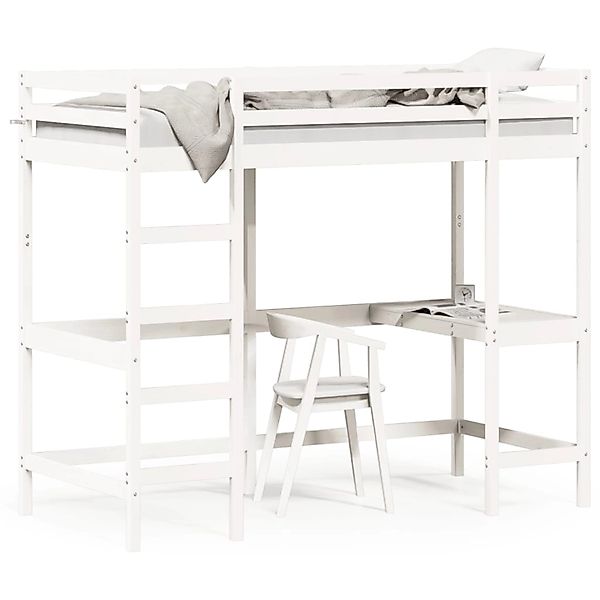 vidaXL Hochbett mit Schreibtisch Weiß 90x190 cm Massivholz Kiefer 842859 günstig online kaufen