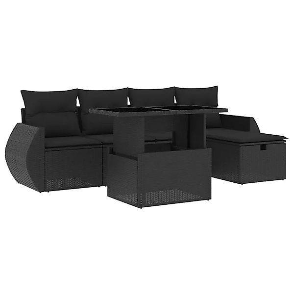 vidaXL 6-Tlg Garten-Sofagarnitur mit Kissen Schwarz Poly Rattan 3275125 günstig online kaufen
