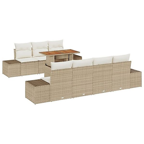 vidaXL Loungesofa 8-tlg. Garten-Essgruppe mit Kissen Beige Poly Rattan, 8 T günstig online kaufen