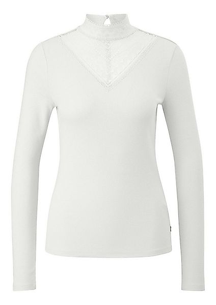 QS Langarmshirt T-Shirt Rippshirt mit Spitzeneinsatz und Stehkragen günstig online kaufen