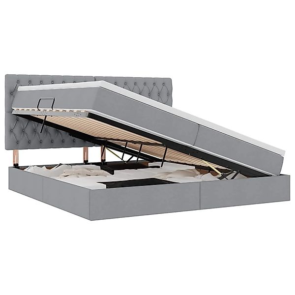 vidaXL Stauraumbett mit Matratze Hellgrau 200 x 200 cm Kunstleder 3371865 günstig online kaufen