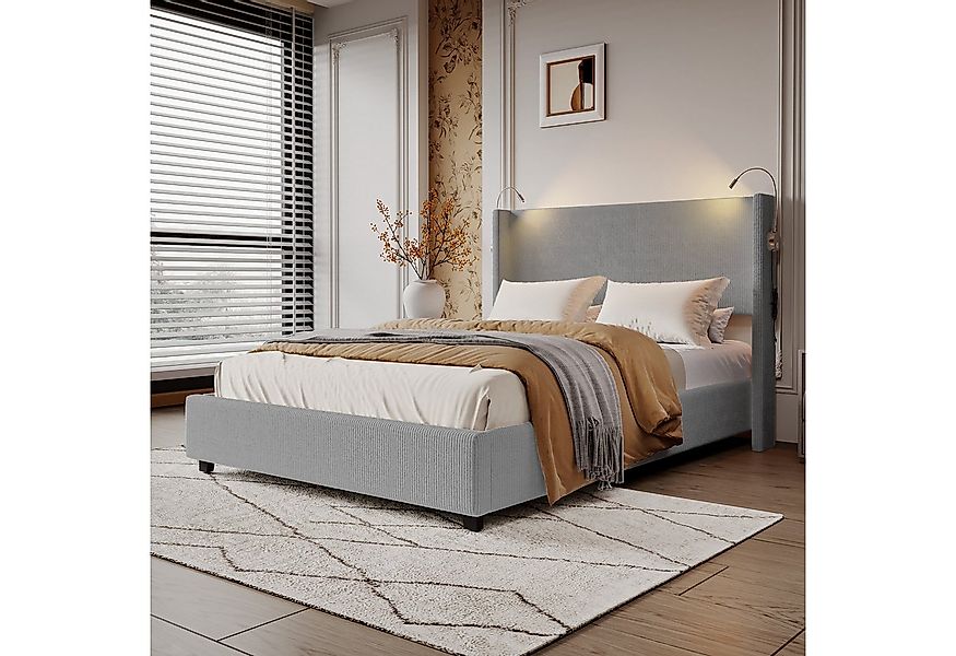 PXloue Polsterbett Doppelbett Stauraumbett 140x200 cm, mit 2 Leselicht und günstig online kaufen