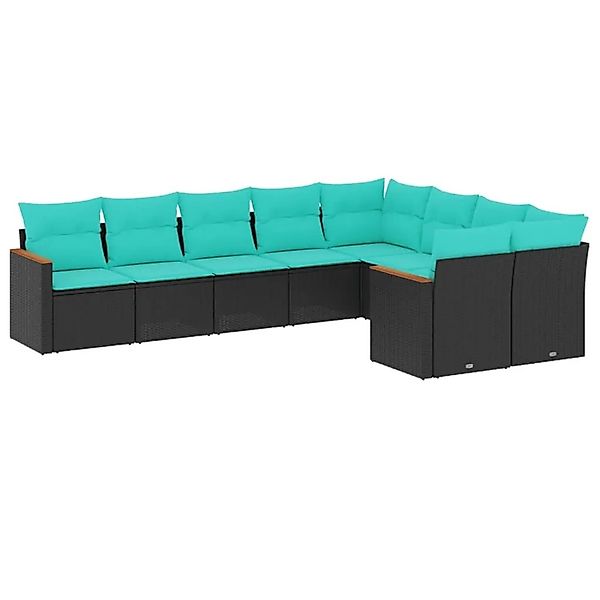 vidaXL 9-Tlg Gartensofa-Set mit Kissen Schwarz Polyrattan 3226302 günstig online kaufen