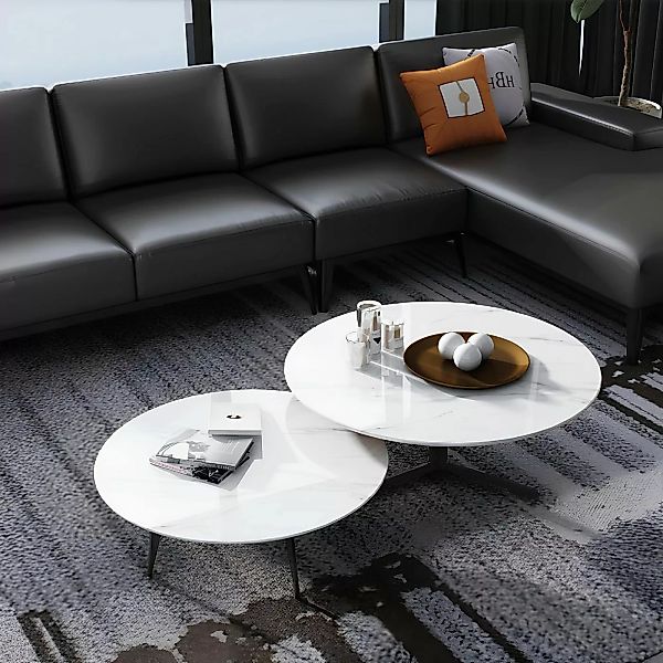 Xlmoebel Sofa Neu-Design Wohnzimmertisch-Set mit zwei runden Beistelltische günstig online kaufen