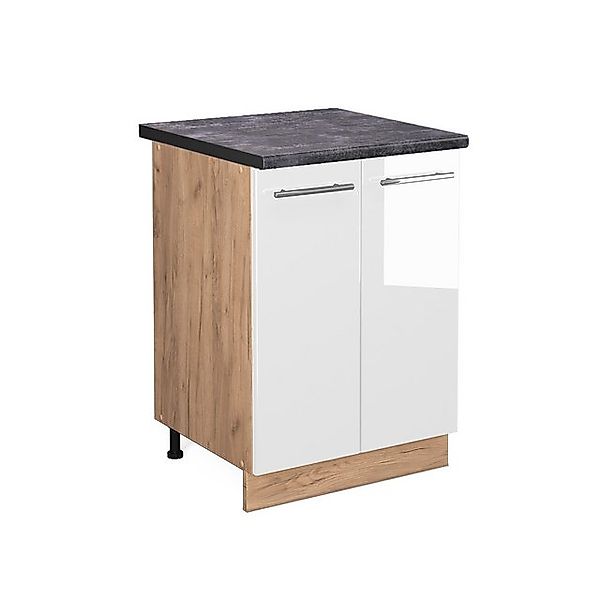 Vicco Küchenunterschrank Fame-Line Weiß Hochglanz/Goldkraft Eiche 60 cm AP günstig online kaufen