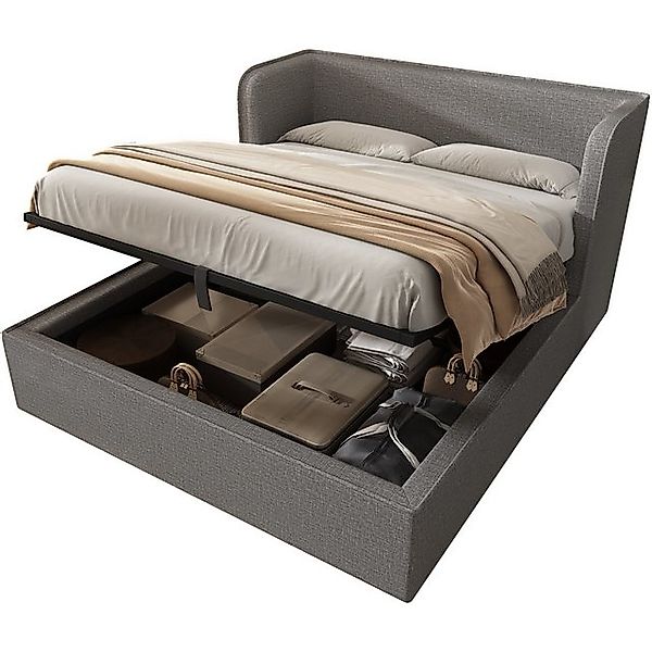 VISTEFLY Polsterbett Hydraulik-Doppelbett 180cm, Beige Leinen, Stauraum + S günstig online kaufen