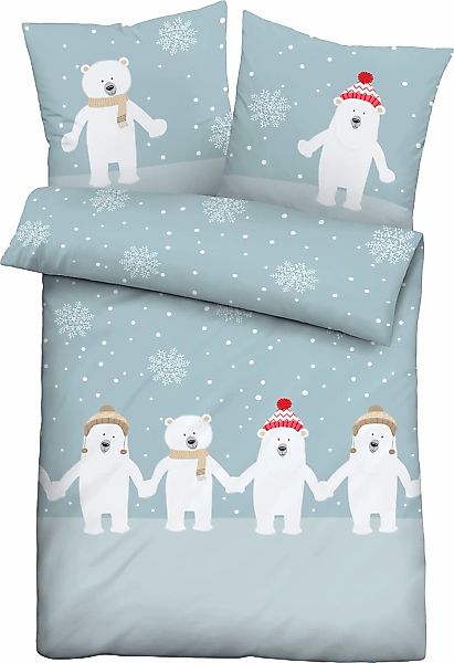 Biberna Kinderbettwäsche "Eddy" 2 Stk. mit winterlichen Eisbären günstig online kaufen