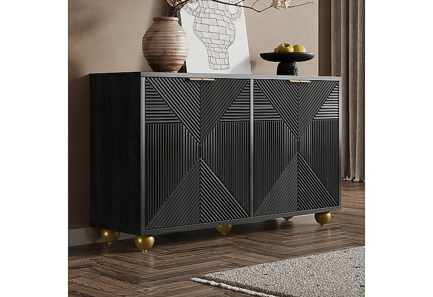 Merax Sideboard mit gravierten Türen & goldenen Akzenten (120x35x71,5 cm, 1 günstig online kaufen