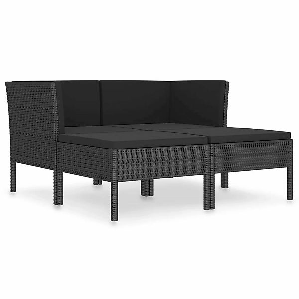 4-tlg. Garten-lounge-set Mit Auflagen Poly Rattan Schwarz günstig online kaufen