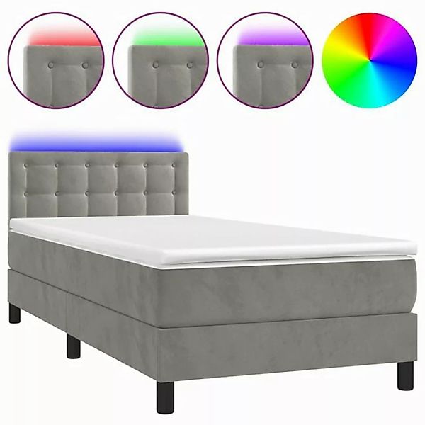 vidaXL Boxspringbett Boxspringbett mit Matratze LED Hellgrau 90x200 cm Samt günstig online kaufen