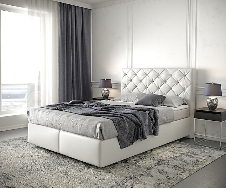 DELIFE Boxspringbett Dream-Great, Kunstleder Weiß 140x200 günstig online kaufen