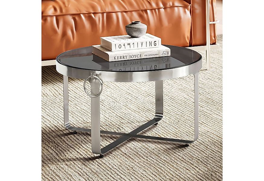 FINEBUY Couchtisch FB102832 Sofatisch Glas Ø 60 cm Tisch Wohnzimmertisch Ru günstig online kaufen