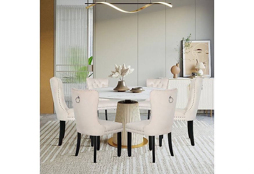 Puluomis Esszimmerstuhl (2/4/6/8 Set Grau/ Schwarz/Beige, 6 St), Samt Stuhl günstig online kaufen