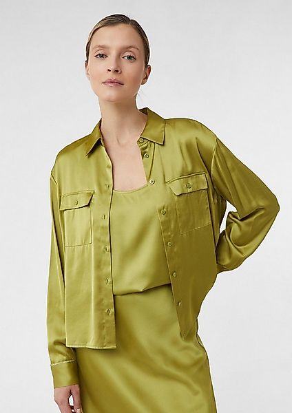 comma Langarmbluse Bluse Verkürzte Satinbluse mit aufgesetzten Brusttaschen günstig online kaufen