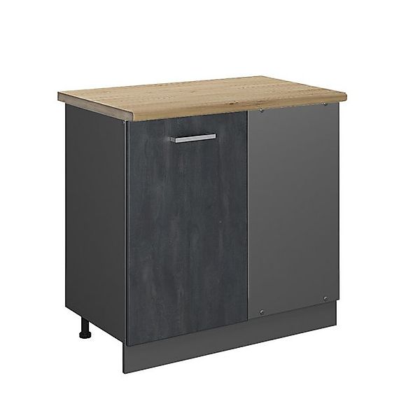 Vicco Eckunterschrank R-Line Küchen Eckschrank Schwarz Beton/Anthrazit 86 c günstig online kaufen