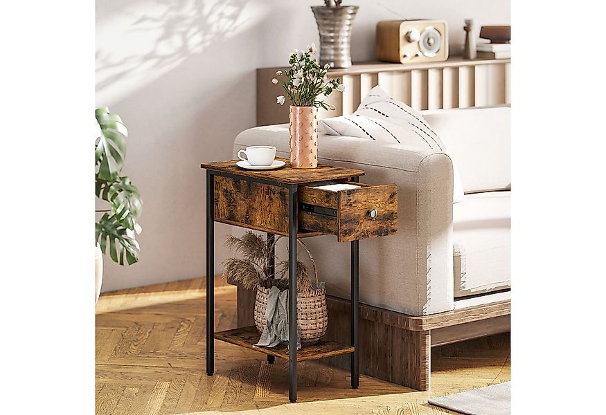 HOMCOM Beistelltisch mit Schublade, Ablage, Industrie (Schmal Couchtisch, 1 günstig online kaufen