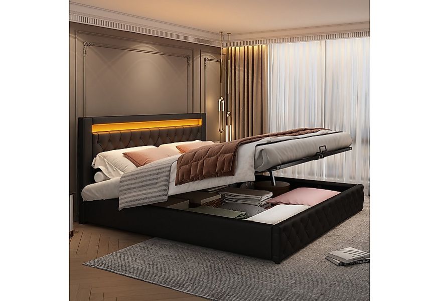 HAUSS SPOLE Polsterbett 160 x 200 cm mit Lattenrost und Stauraum, LED-Beleu günstig online kaufen