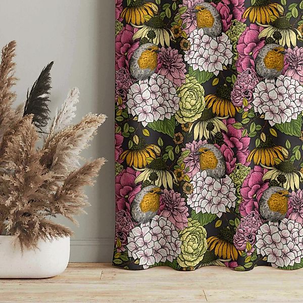 Vorhang Rotkehlchen mit Blumen günstig online kaufen