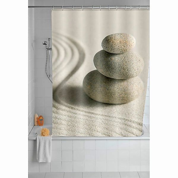 WENKO Duschvorhang Sand & Stone, Textil (Polyester), 180 x 200 cm, waschbar günstig online kaufen