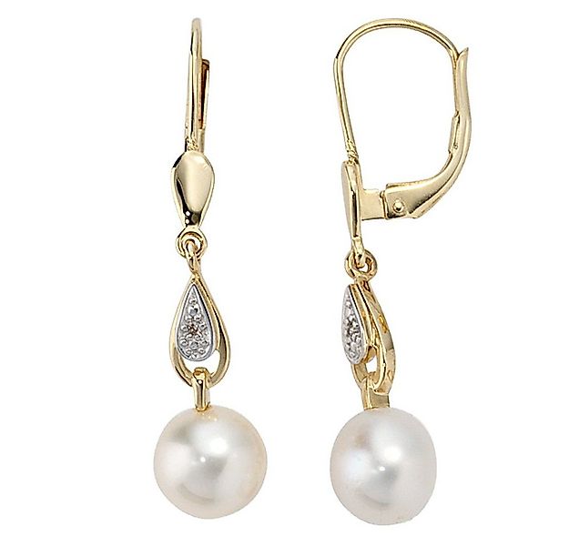 Schmuck Krone Paar Ohrhänger Ohrringe, Perlen & Diamanten, 585 Gold, Gold 5 günstig online kaufen
