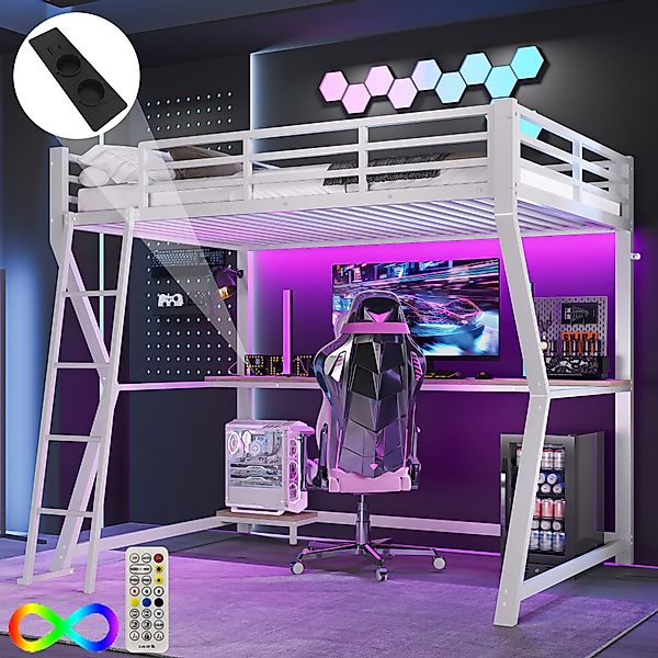 STILVORA Hochbett 90×200 Jugendbett mit Steckdose+USB,Tisch,Metallbett günstig online kaufen
