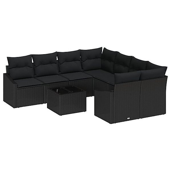vidaXL Loungesofa 9-tlg. Garten-Sofagarnitur mit Kissen Schwarz Poly Rattan günstig online kaufen