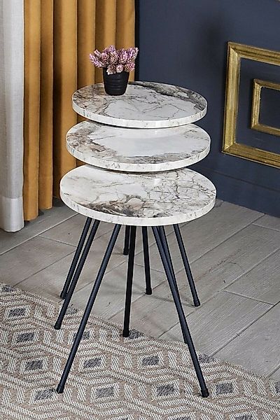 en.casa Couchtisch (3-St), 3er-Satztische, runde Platten, Metallgestell 893 günstig online kaufen