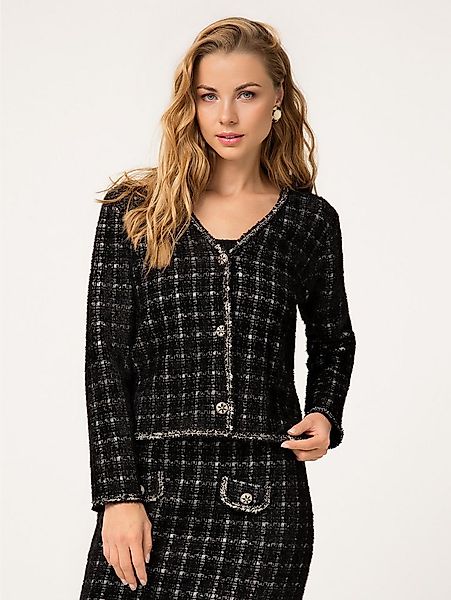 Passioni Bouclèjacke aus strukturiertem Karostrick günstig online kaufen