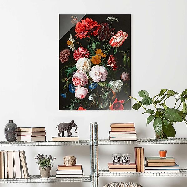 Glasbild - Hochformat Jan Davidsz de Heem - Stillleben mit Blumen in einer günstig online kaufen