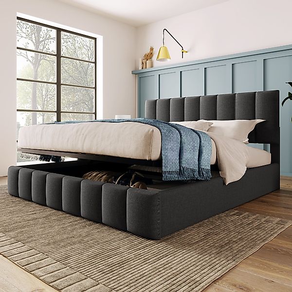 Odikalo Stauraumbett Bettgestell Polsterbett 140x200cm, Kopfteil, günstig online kaufen