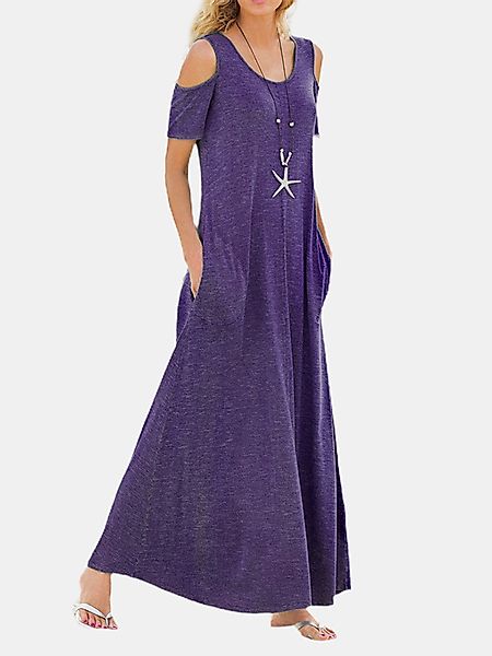 Einfarbiger Kurzarm-O-Ausschnitt Maxi Kleid günstig online kaufen