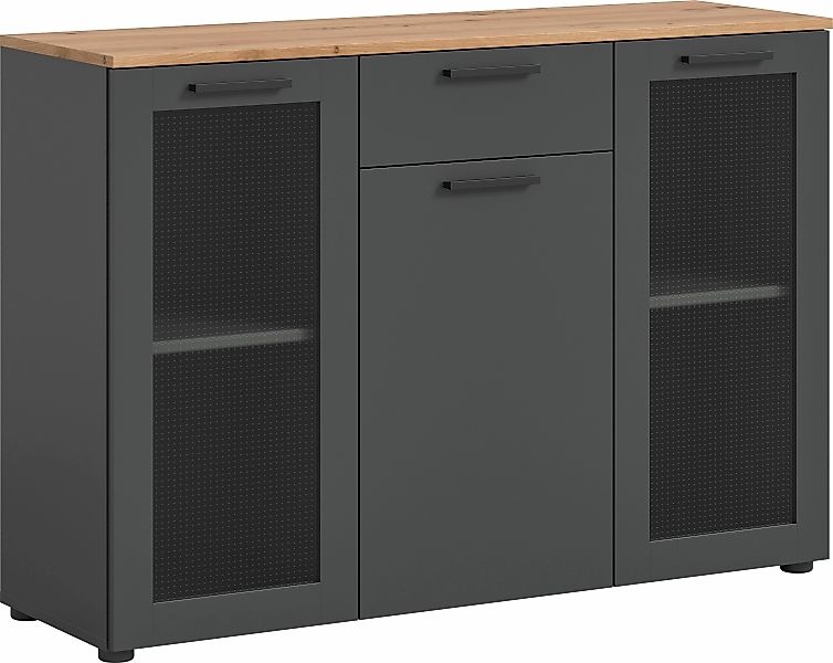 INOSIGN Sideboard "SALKIN, Breite 120cm, 3 Türen (2 mit ESG-Ornamentglas), günstig online kaufen