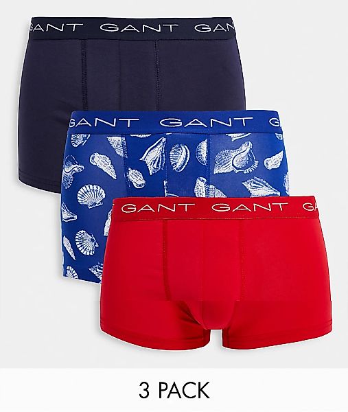 Gant – Unterhosen mit Muschelmuster/in Rot/Schwarz mit Logo am Bund im 3er- günstig online kaufen