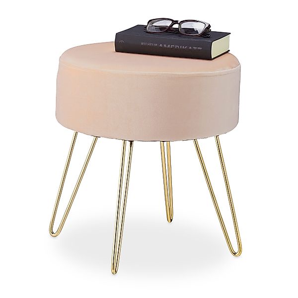relaxdays Sitzhocker Samt Hocker mit Haarnadelbeinen, günstig online kaufen