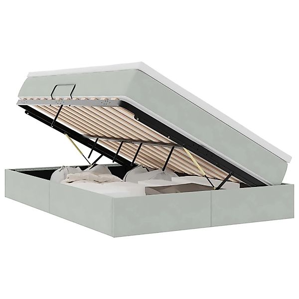 vidaXL Stauraumbett mit Matratze Hellgrau 140 x 190 cm Samt 3370299 günstig online kaufen