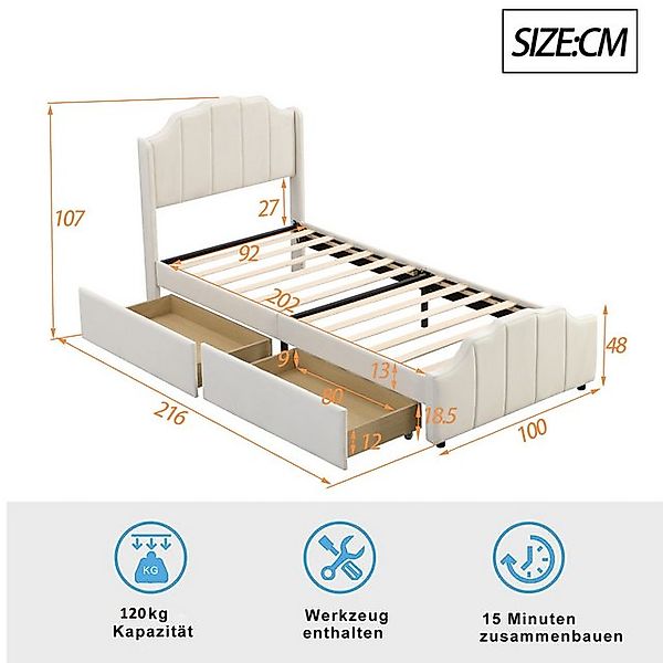 STILVORA Kinderbett 90 x 200 Polsterbett mit stauraum&Lattenrost,Jugendbett günstig online kaufen
