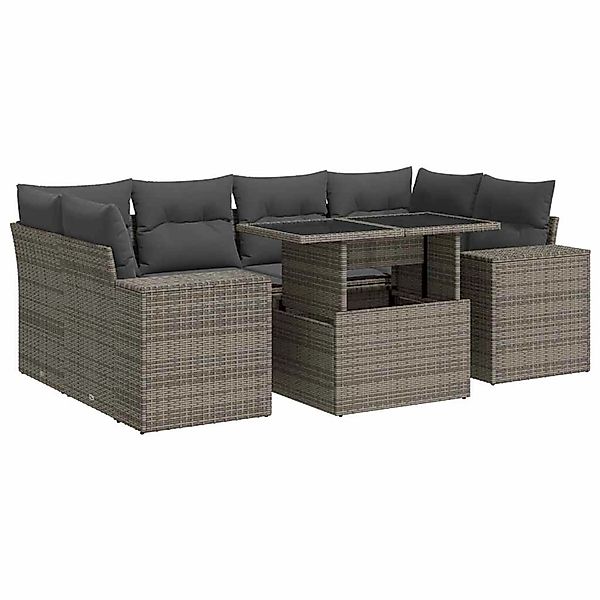 vidaXL 7-Tlg Garten-Sofagarnitur mit Kissen Grau Poly Rattan 3326751 günstig online kaufen