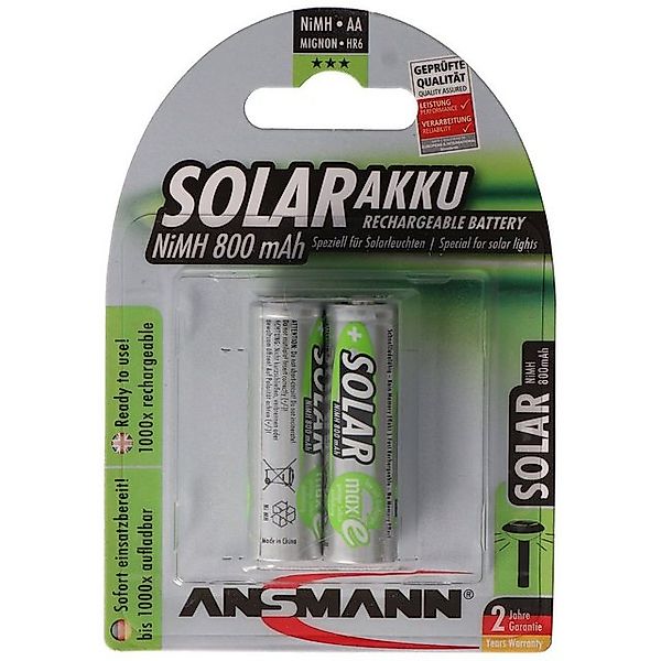 ANSMANN AG Solar Akku AA, 2 Stück, 800 mAh 1,2V NiMh Akku 800 mAh (1.2 V) günstig online kaufen