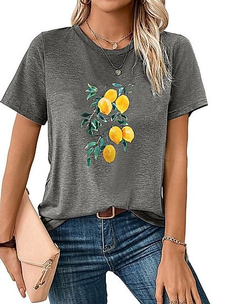 PYL Rundhalsshirt Damen Casual Kurzarmshirt mit Obst Druck bequemes t shirt günstig online kaufen